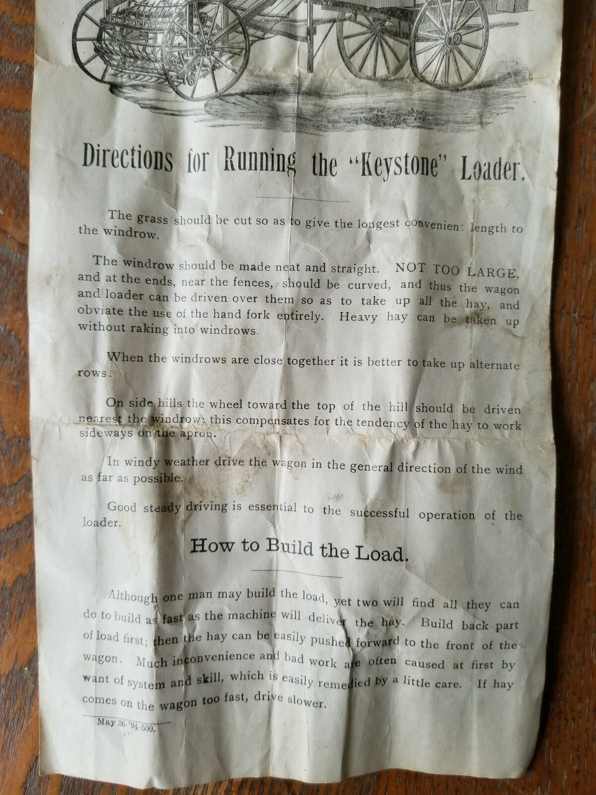 Very Early KEYSTONE Mfg. Co., Directions for Setting up the Keystone Hay Loader