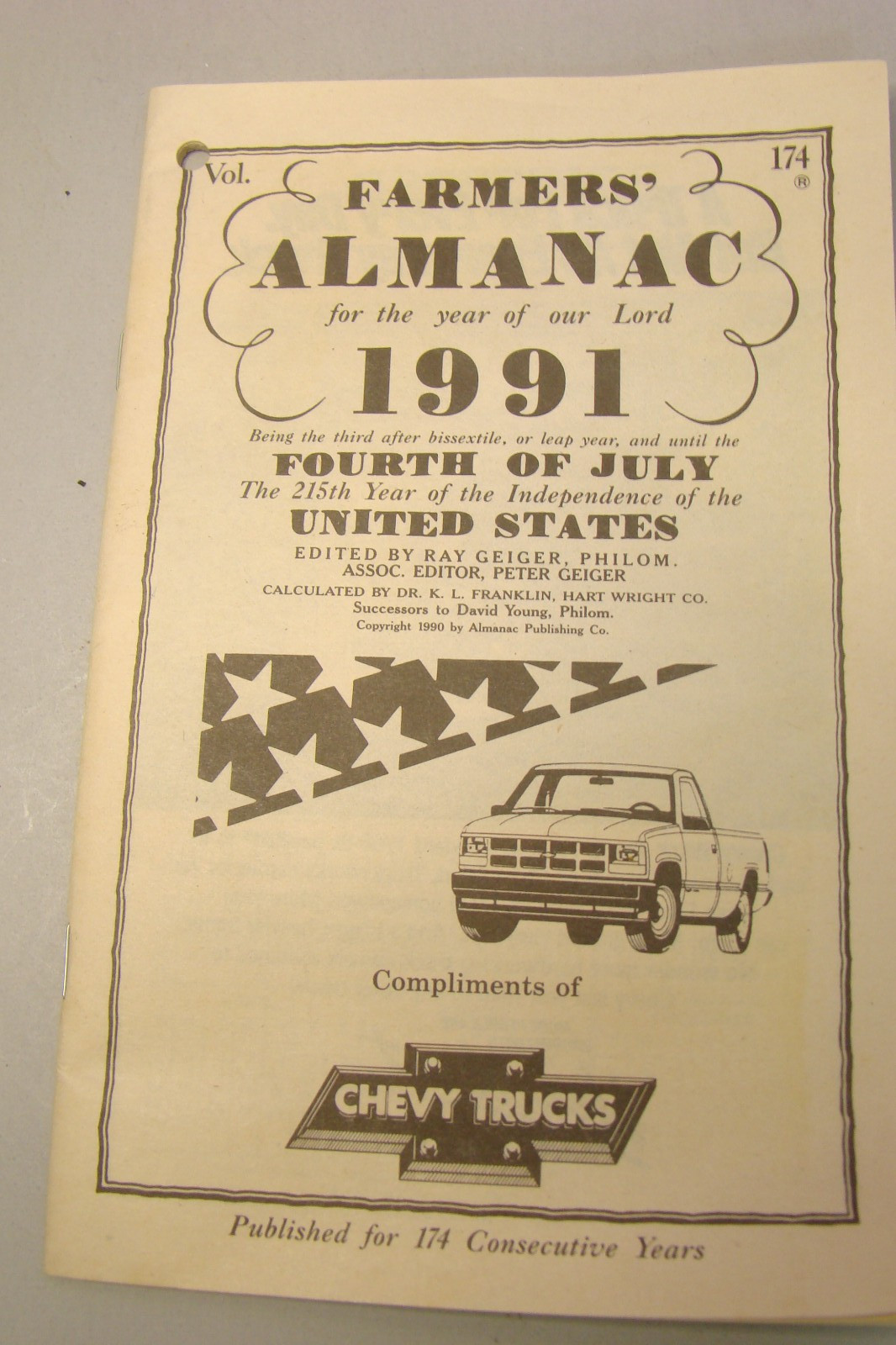 Farmers&rsquo; Almanac 1991 Vol 174 Chevy Trucks 5.5&Prime; x 8.5&Prime;