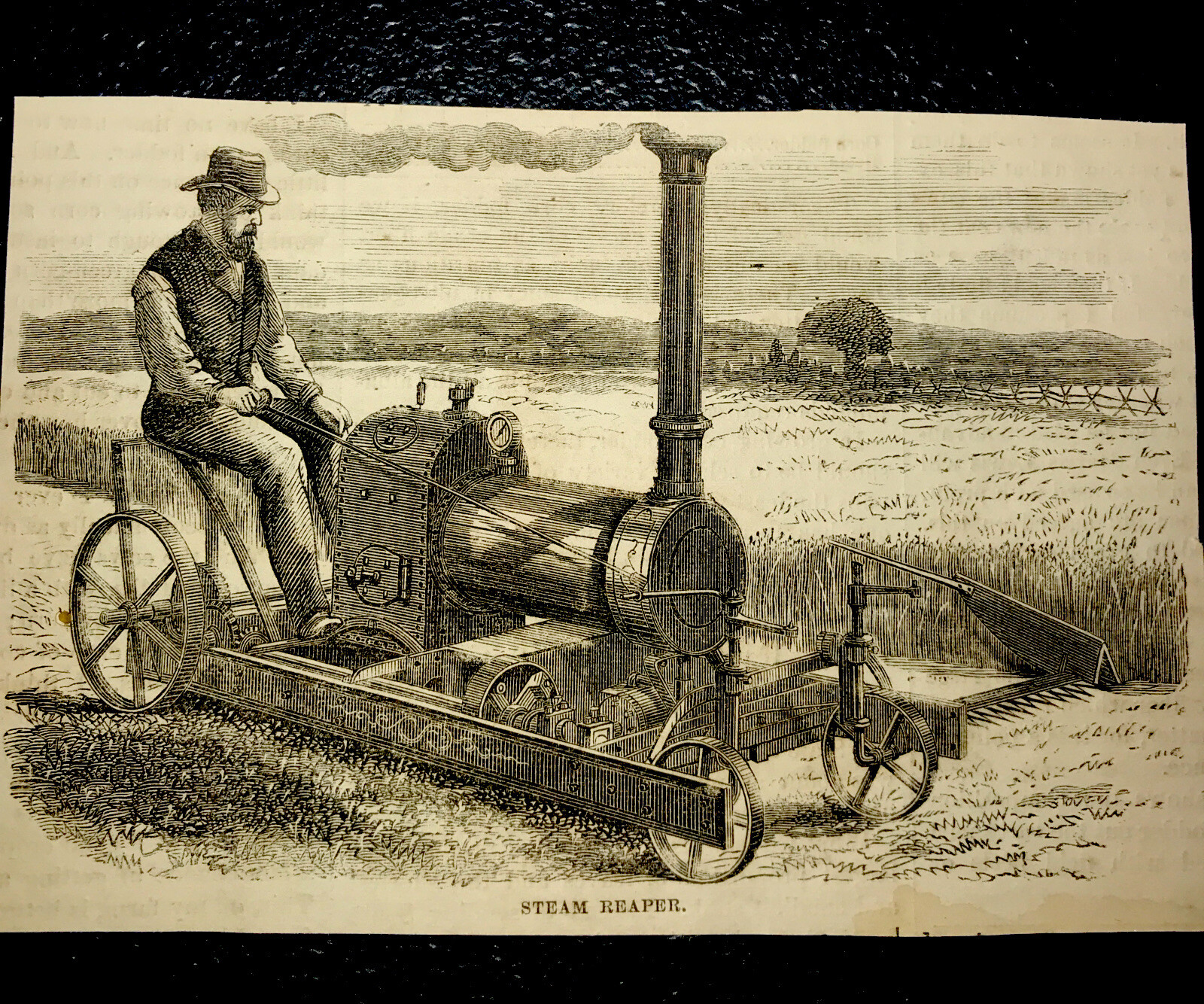 ORIGINAL 1873 Steam Reaper Farm Engraving Advertising