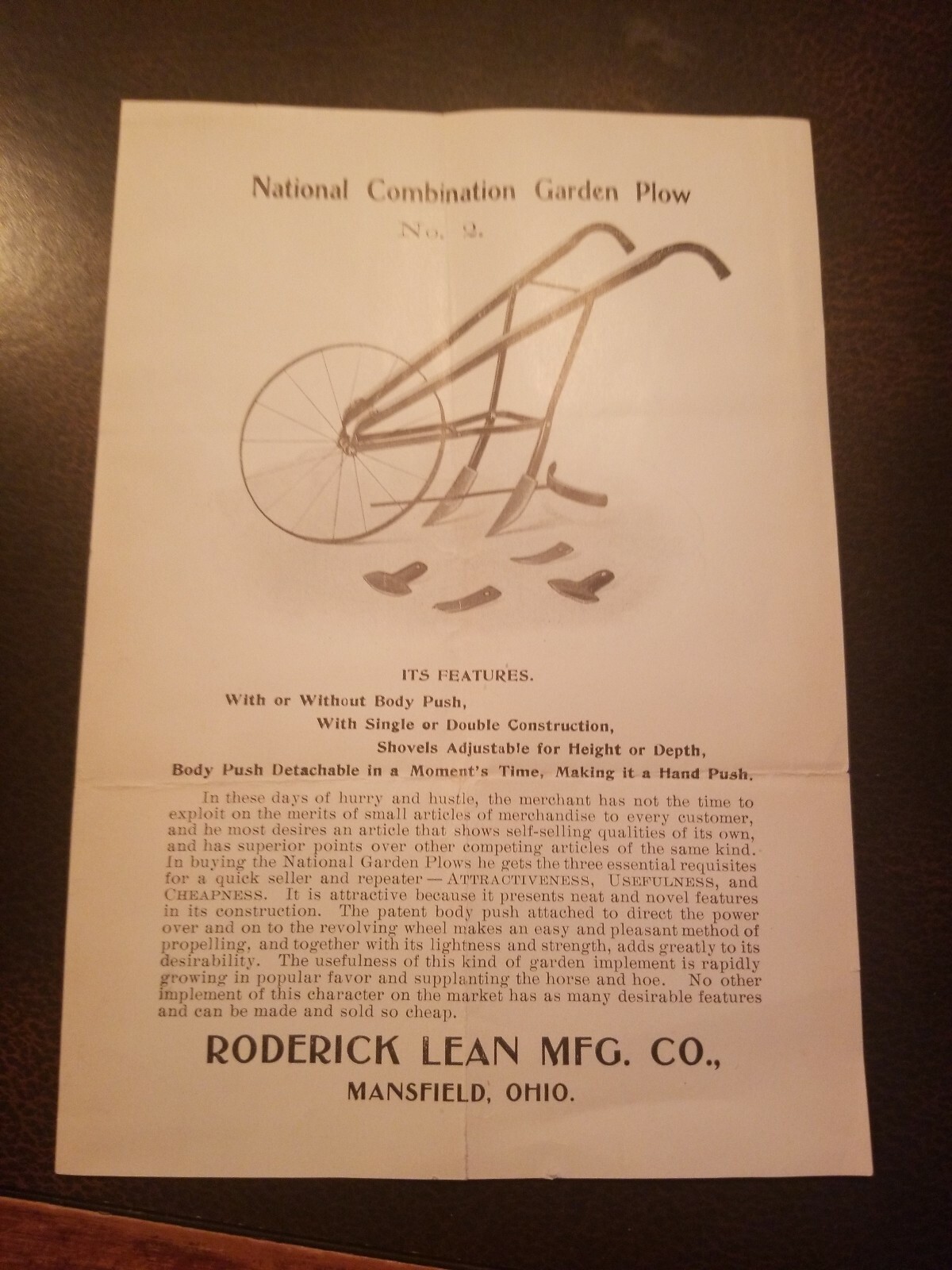 Vintage 1890s National Combination Garden Plow Roderick Lean Flyer 1 Of 2 Ohio