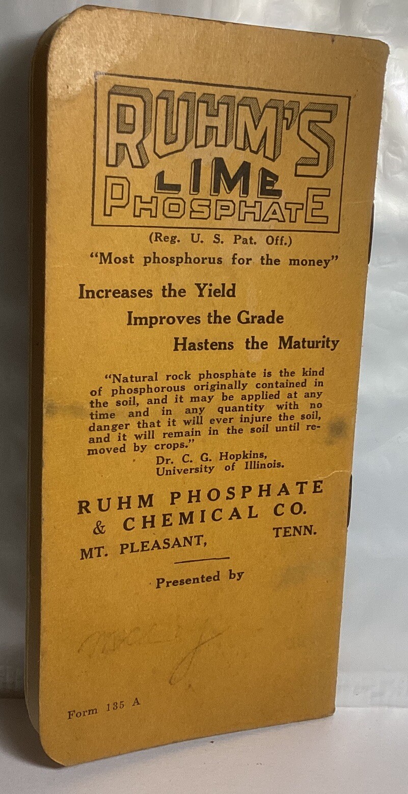 1938 FARM POCKET NOTEBOOK HOW TO INCREASE FARM PROFITS RUHM PHOSPHATE CO TN