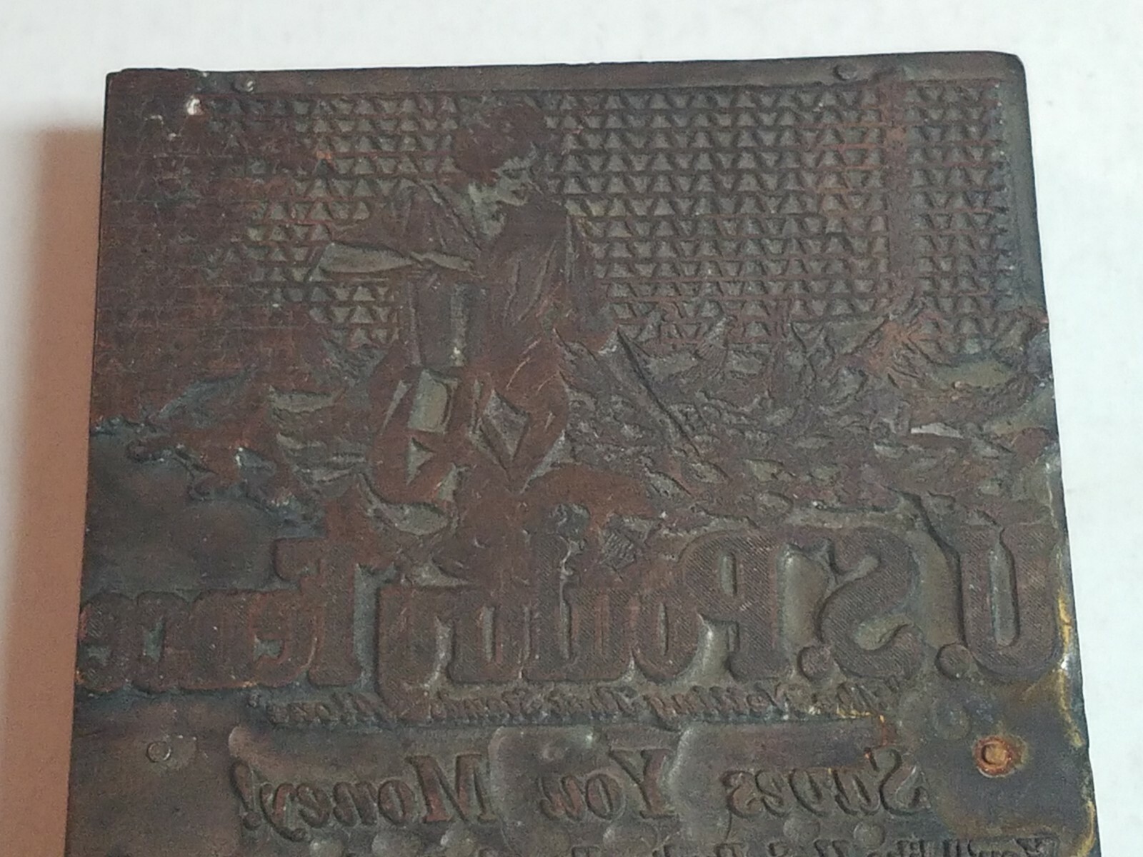 Rare 1930s Letterpress Printer&rsquo;s Block U S Poultry Fencing Indiana Steel Muncie