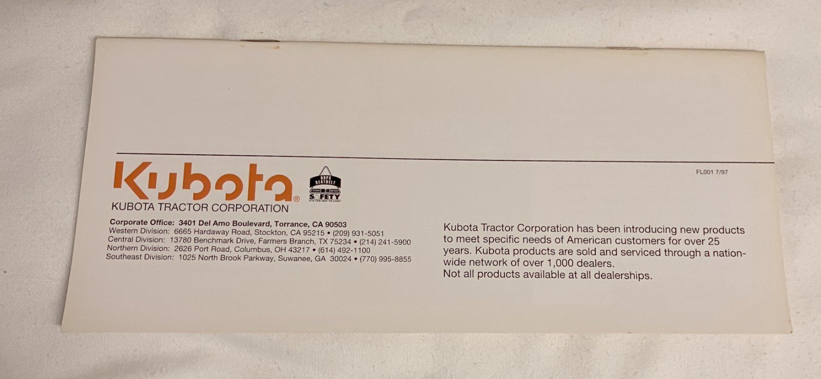 Kubota 1997-1998 Products 44 pages Page Literature Guide 9&Prime; x 4&Prime; *NEW*
