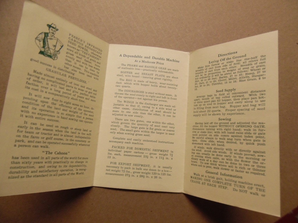 1920s PEARCE&rsquo;S CAHOON BROADCAST SEED SOWER Instruction Manual Goodell Mfg Antrim