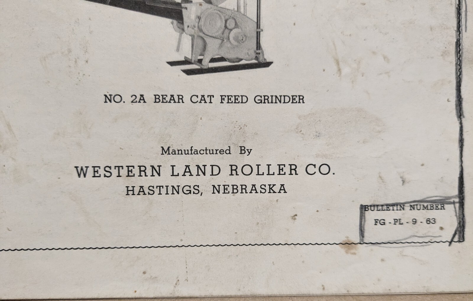 1963 Repair Parts List Bear Cat Feed Grinder 2A Western Land Roller Hastings NE