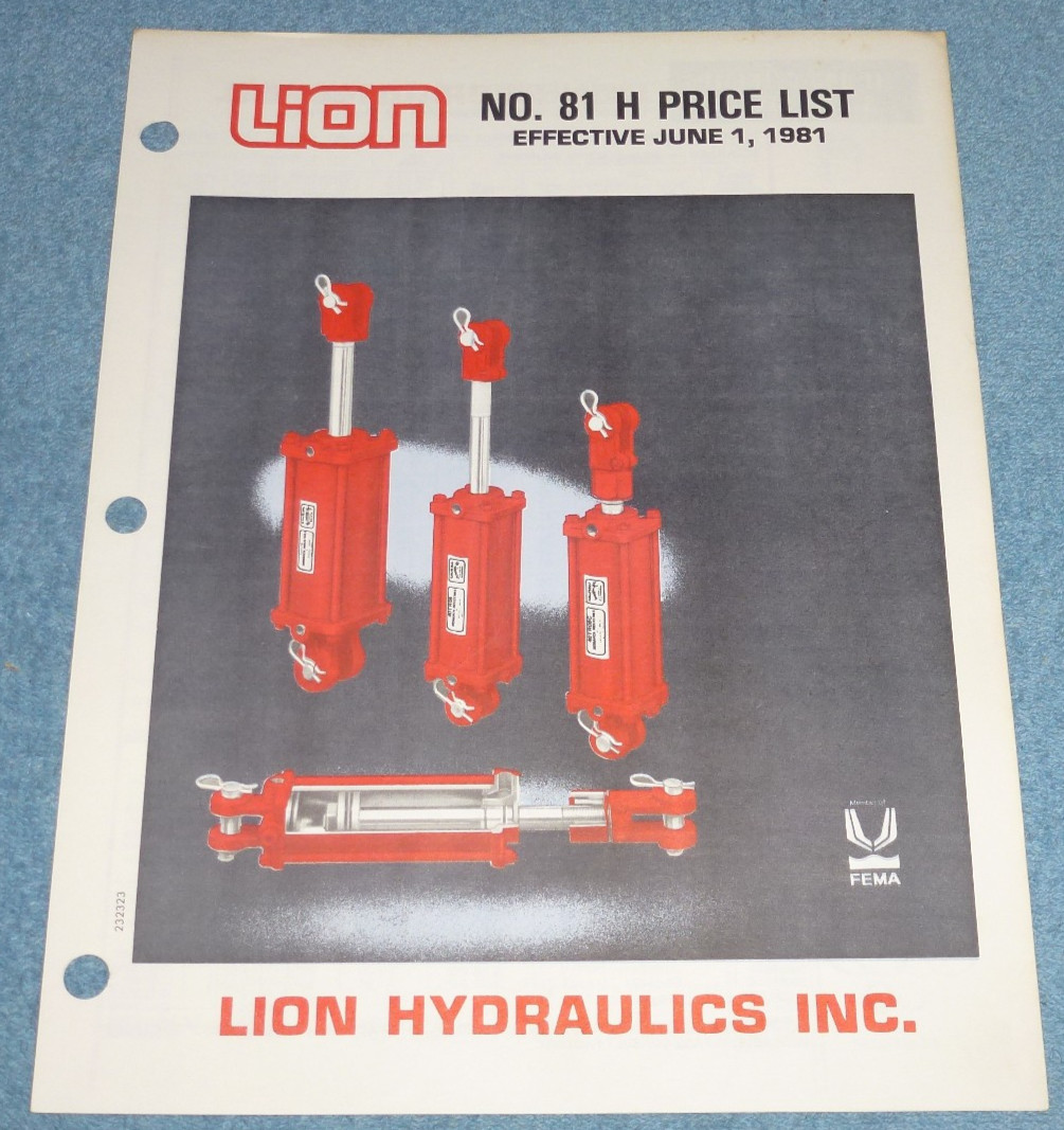 1981 Lion Hydraulics Inc #81 H Price List Brochure Tie Rod Cylinders Accessories