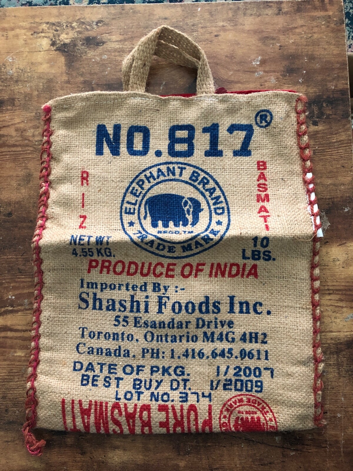 Vintage ELEPHANT BRAND #817 Burlap Bag Handmade Purse Amritsar India 10lbs Rice