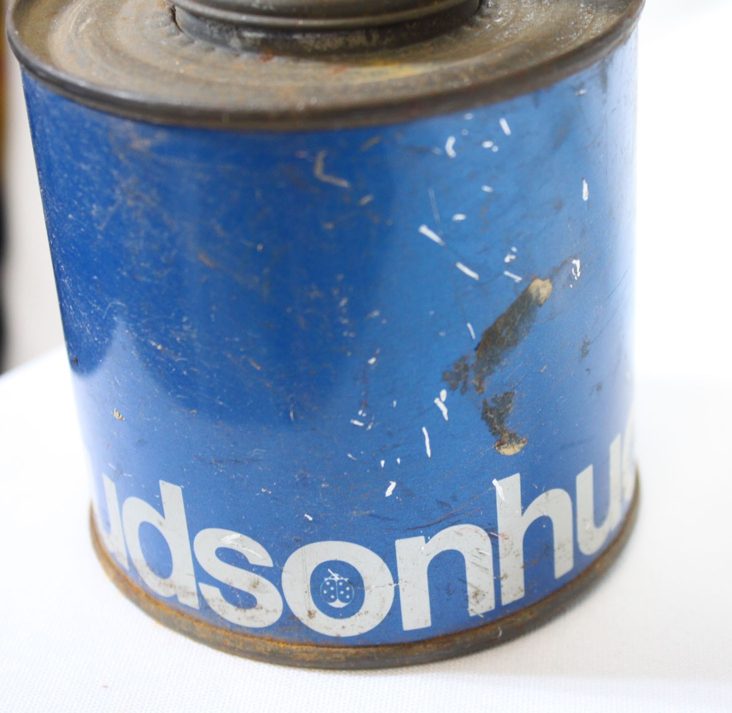 Vtg Hudson Sprayer Duster Metal Hand Pump Canister Blue Silver Retro Farming