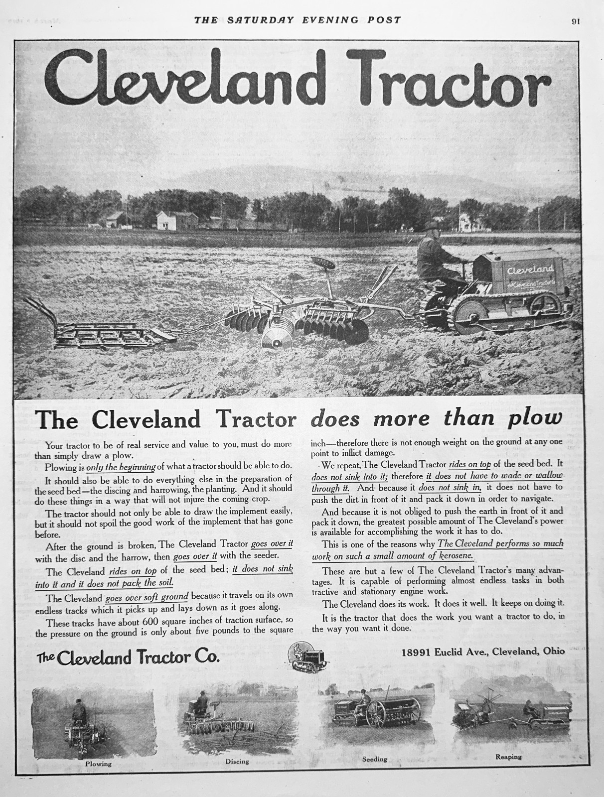1919 Cleveland Tractor (CLETRAC) Does More than Plow AD #1883