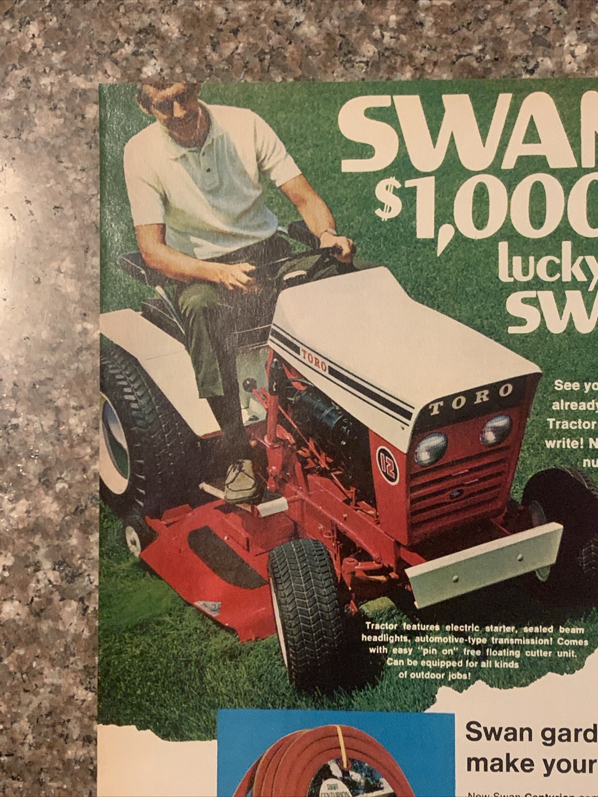 1968 Swan Centurion Garden Hose PRINT AD Win Toro Suburban Mower Tractor VTG 60s
