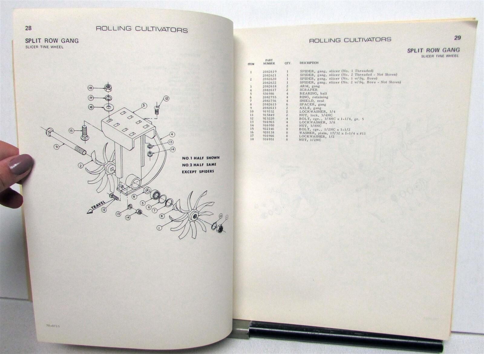 1970 Allis Chalmers Rolling Cultivators Series 100/200 Specs Parts Catalog