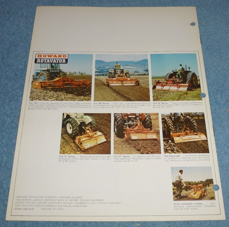 Vtg Howard Rotavator Co Brochure Model Series M S ST P E Rotadrill Rotacadet etc