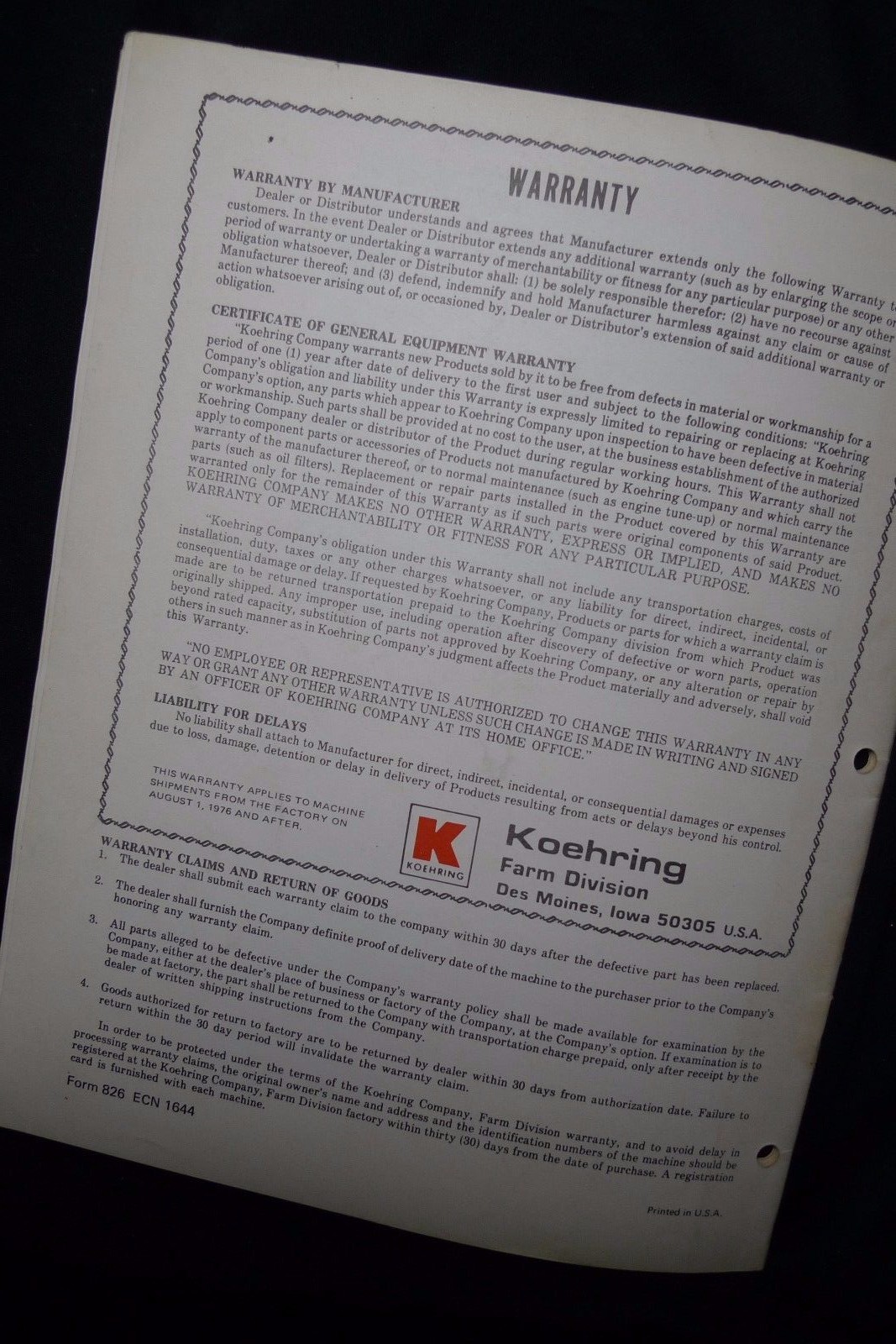Brady 350 Tine Harrow Operators Manual Parts Catalog Koehring Farm Division