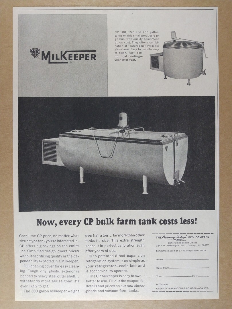 1964 Creamery Package Mfg CP MilKeeper Bulk Milk Tanks vintage print Ad