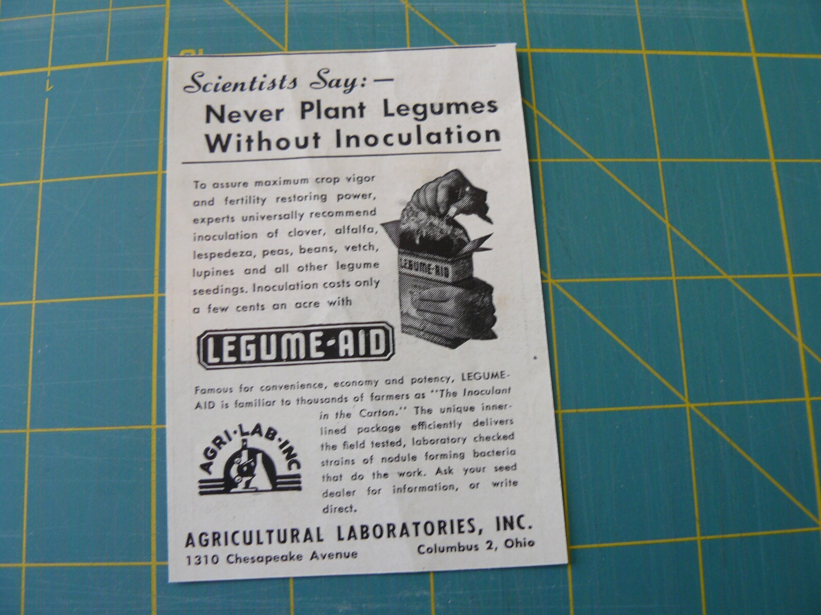 THE FARM QRTLY- Aug 1949 -ad- LEGUME- AID – INOCULATION / Columbus, OH