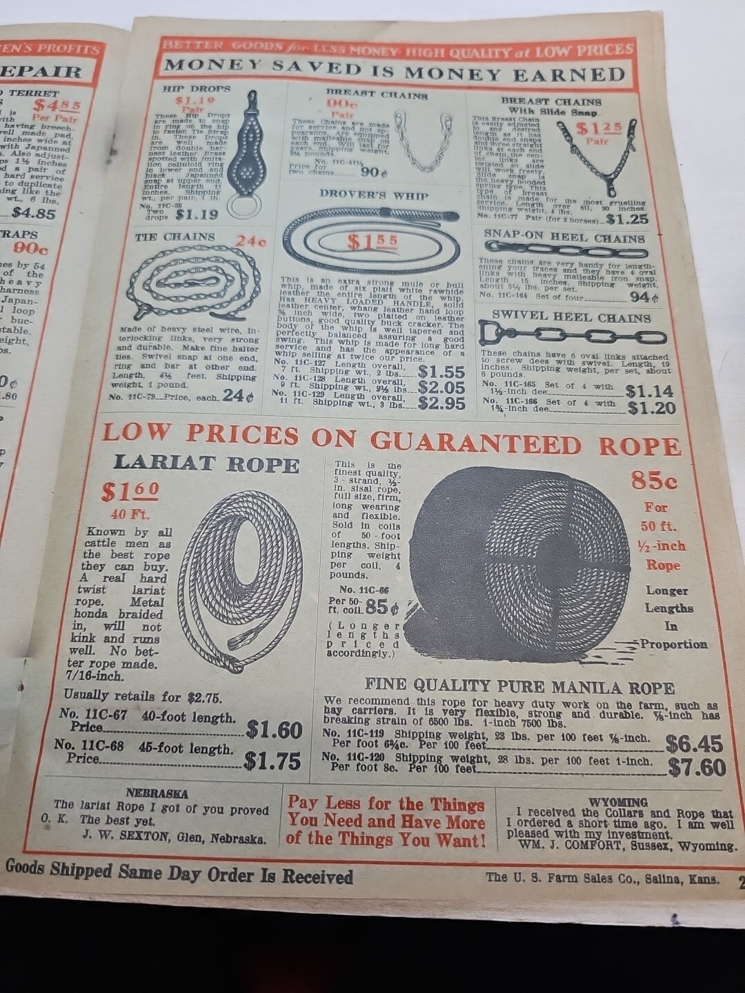 1900s U.S. FARM SALES CO. SALLINA KANSAS CATALOG Farm Sales Catalog Book