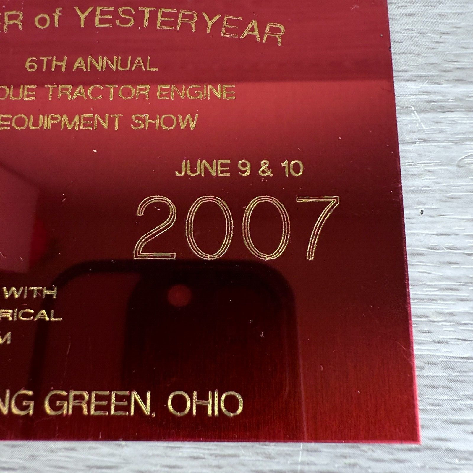 Metal Plaque Tractor Engine Show Power Yesteryear 2007 Bowling Green Ohio Museum