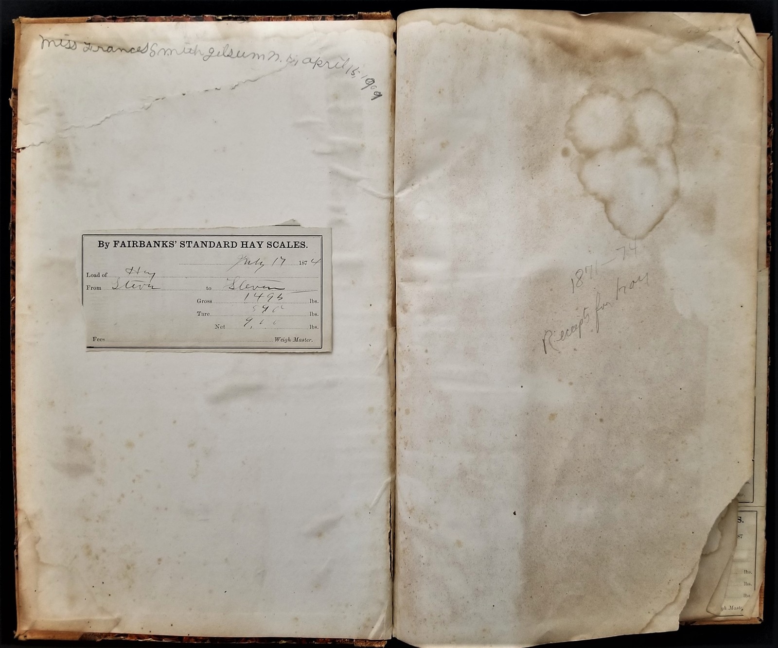 1870s antique FAIRBANKS HAY SCALES johnsbury vt LEDGER RECEIPT BOOK