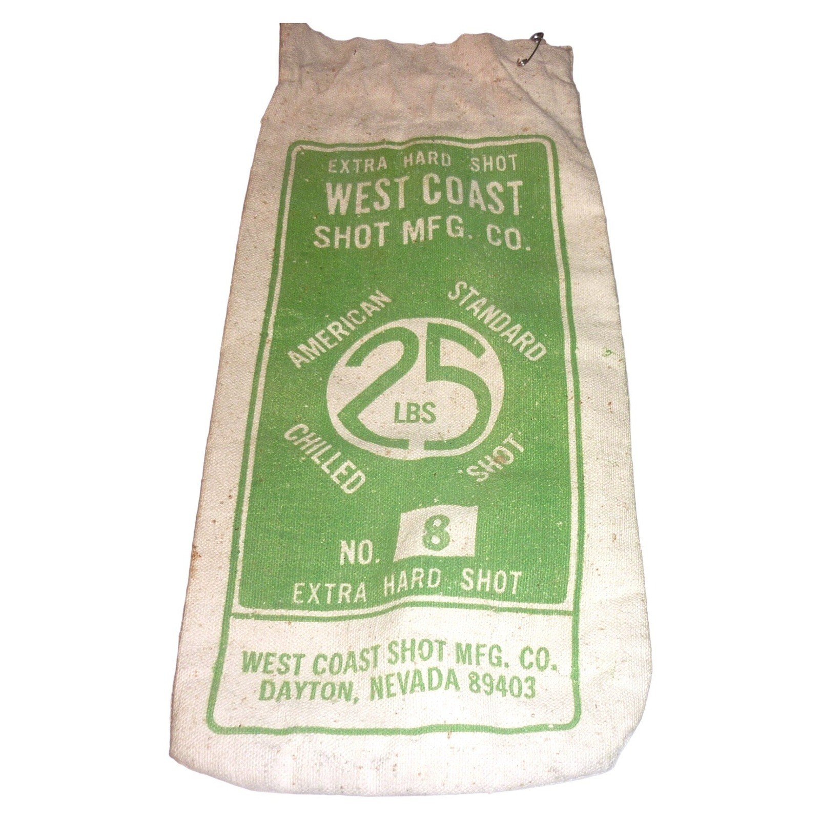 Vintage West Coast Shot Mfg Co Canvas Bag 25 Lbs Dayton Nevada Lead Shot No 8