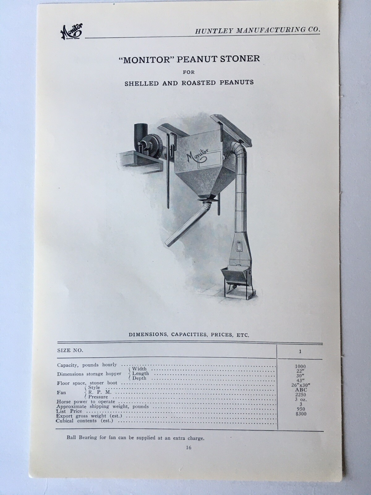 Original Vintage 1920 Machine Ad–Monitor Peanut Stoner and Aspirator
