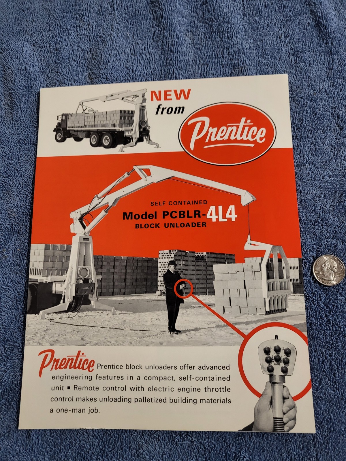 Vintage Prentice Hydraulics Inc. BLOCK UNLOADER Crane Lift Loader BROCHURE WI.