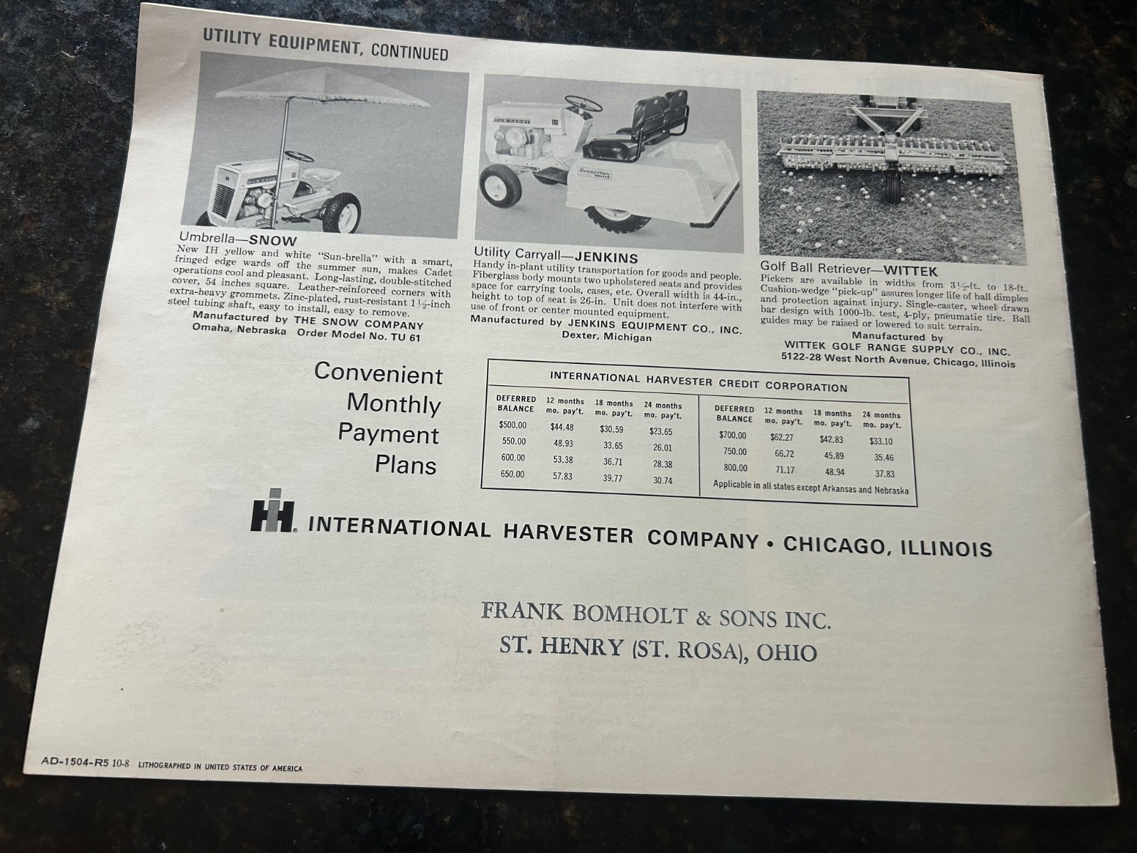 Vintage Cub Cadet Brochure Advertising Catalog & Attachment Guide International
