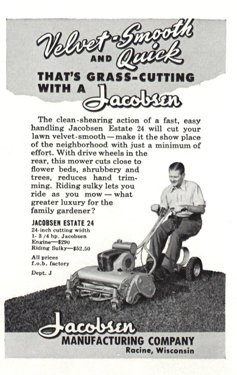 1949 Jacobsen Estate 24: Velvet Smooth and Quick Vintage Print Ad