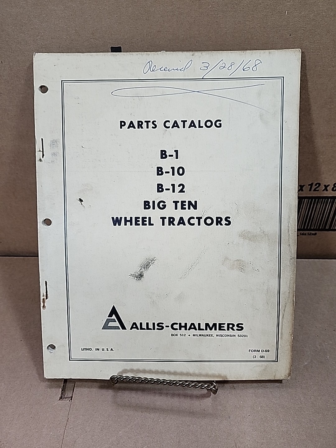 Allis Chalmers Parts & Illustration Catalog for B1 B10 B12 Big Ten Tractors 1968