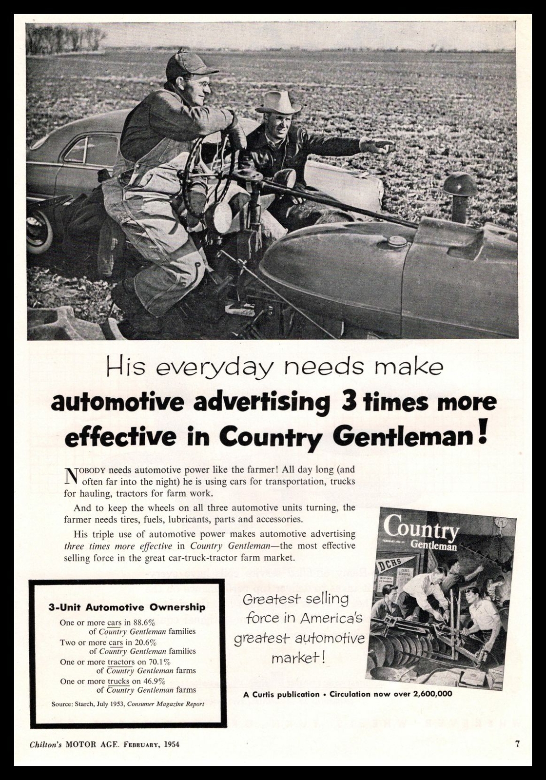 1954 Country Gentleman Magazine Offer Farmer Overalls On Tractor Photo Print Ad