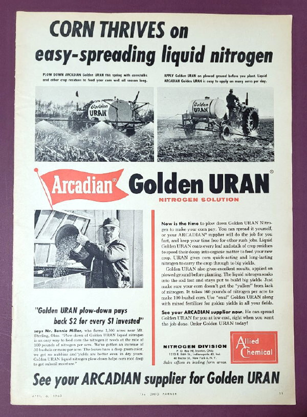 Original 1963 Arcadian Fertilizer Ad Features Bennie Miller, Mt Sterling Ohio