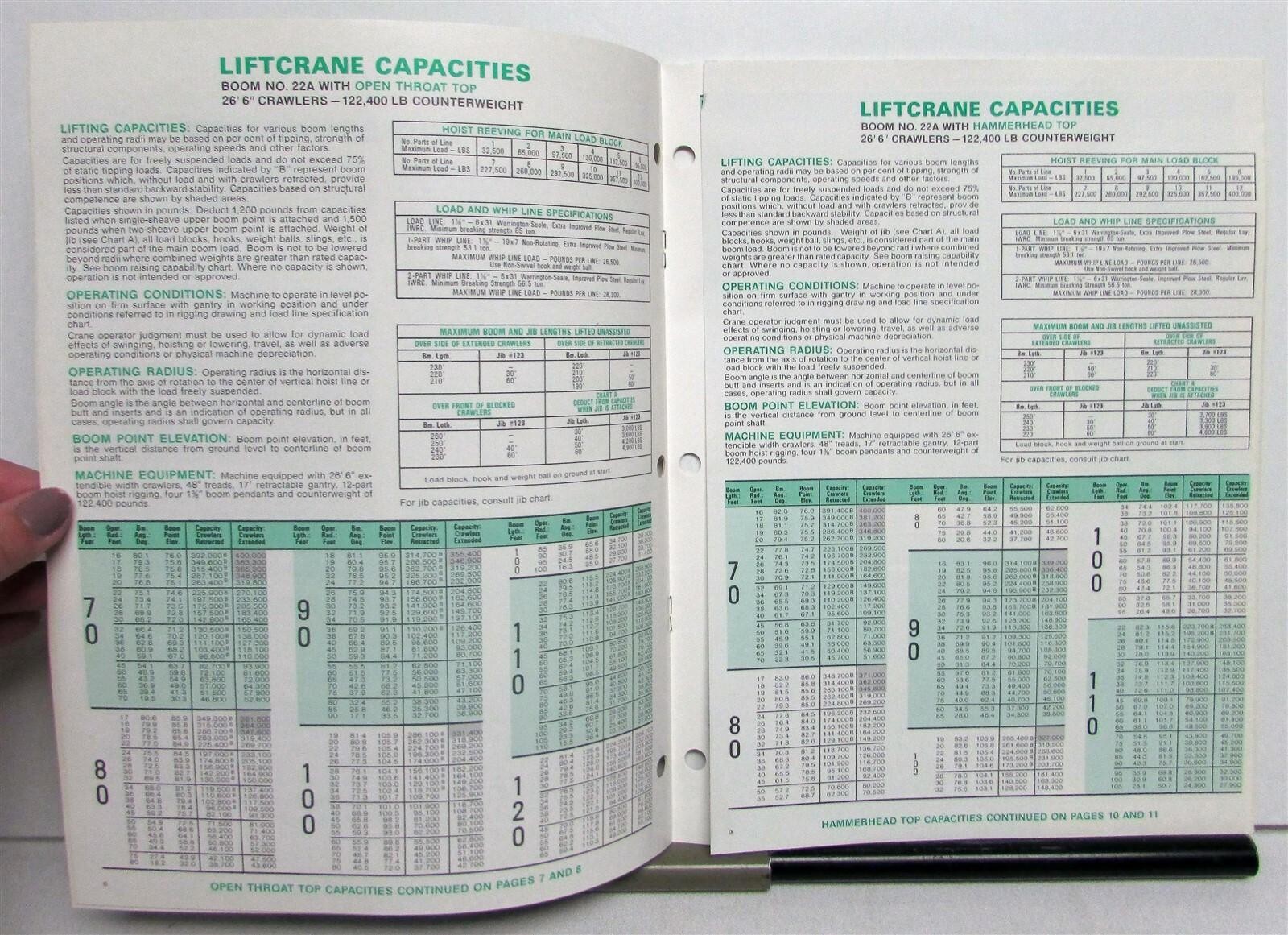 1974 Manitowoc 4100W Lift Tower Ringer Drag Clam Specs Construction Brochure