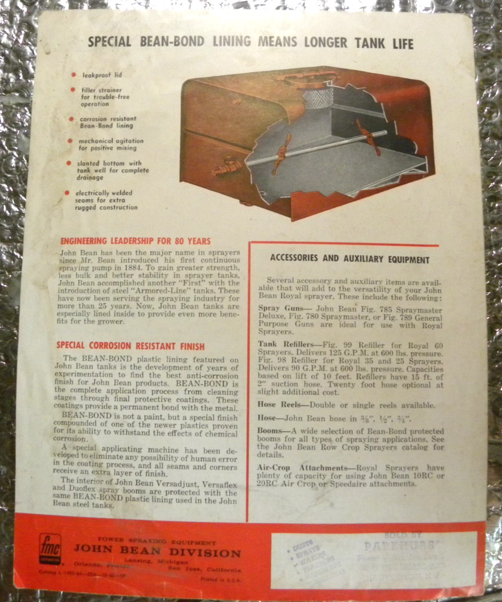 Vintage John Bean Brochure 8 pages Royal High Pressure Sprayers 60 GPM 35 GPM 23