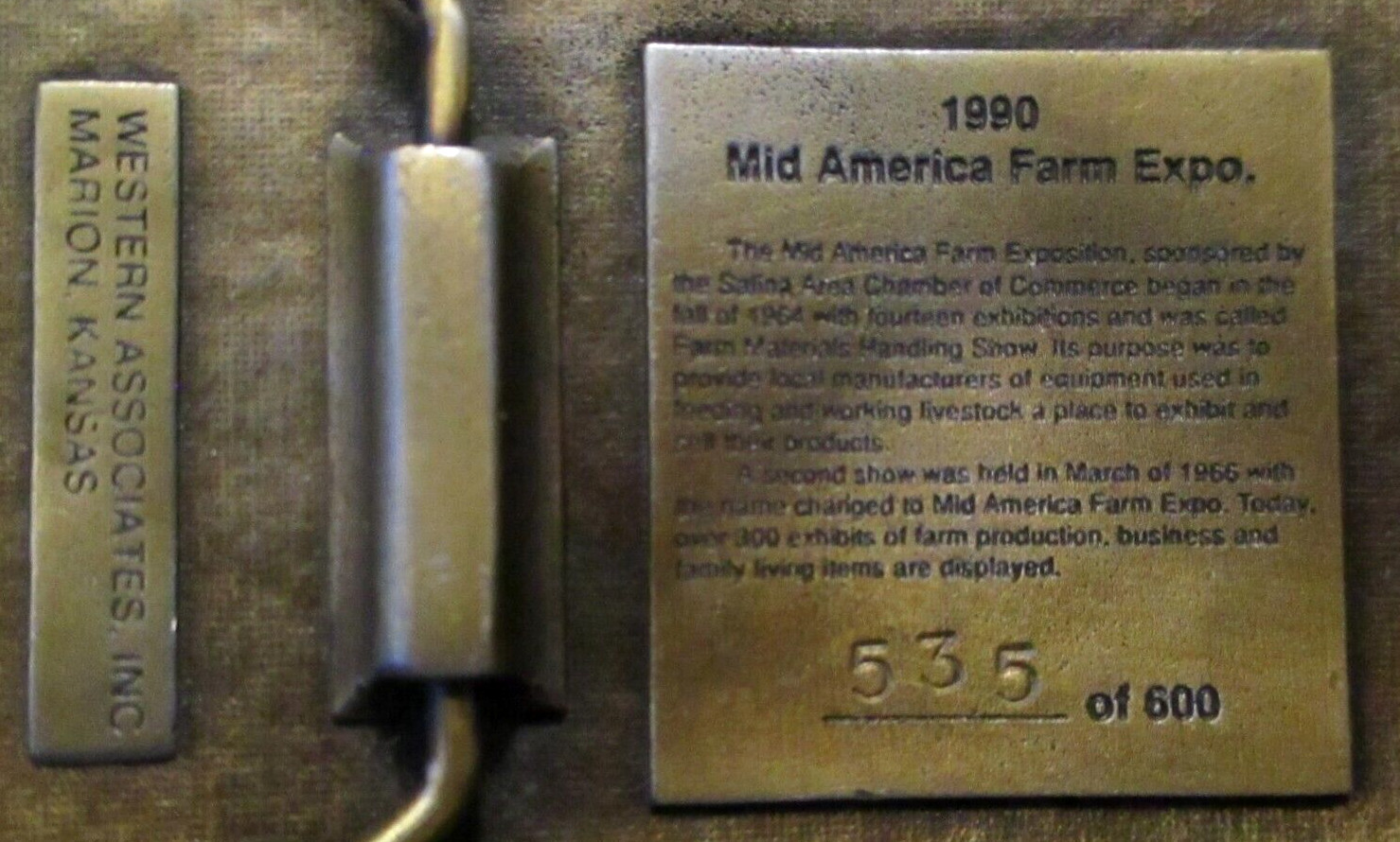 1990 Mid-America Farm Expo 25 Years Salina KS Belt Buckle Tractor Combine Disc