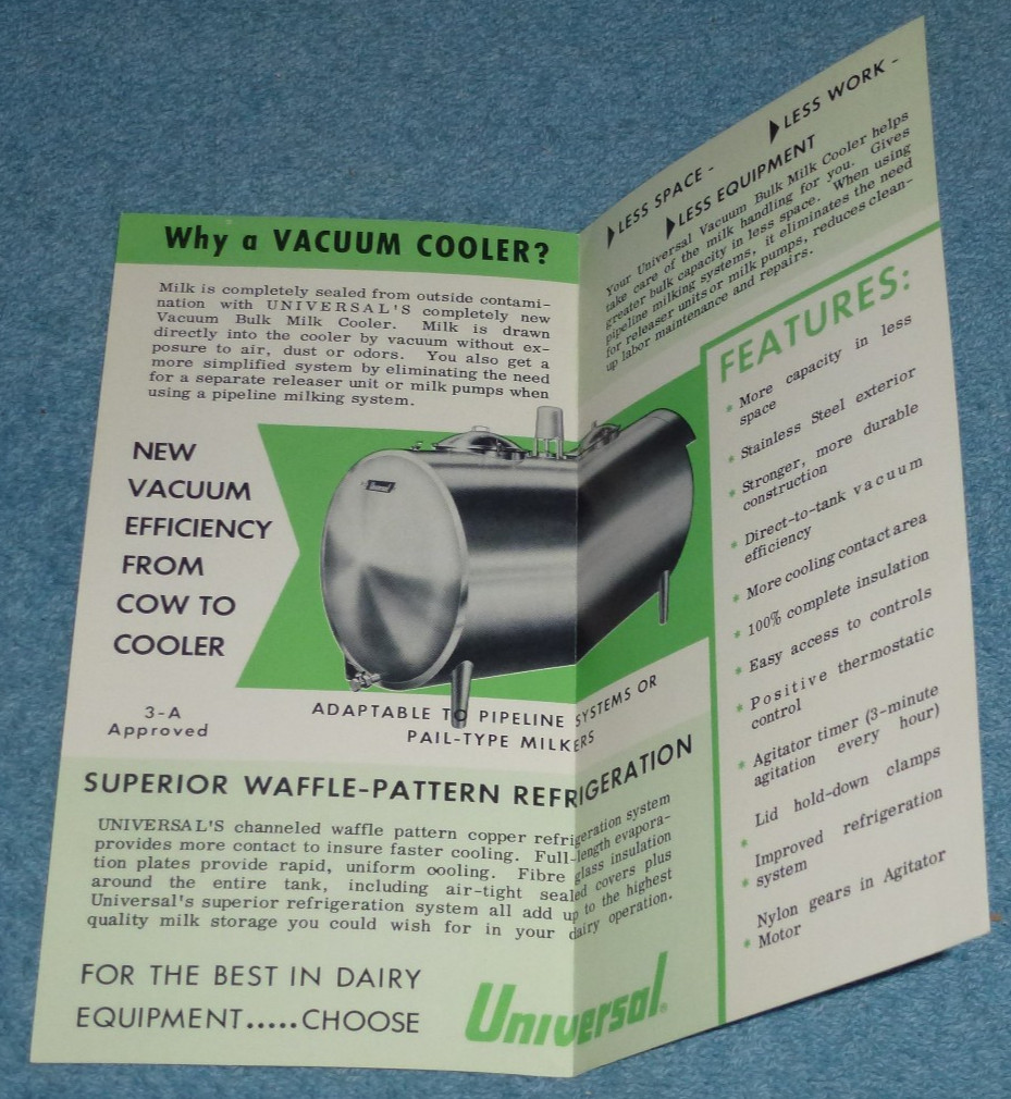 Vtg 1962 Universal Vacuum Bulk Milk Cooler Farm Equipment Advertising Brochure