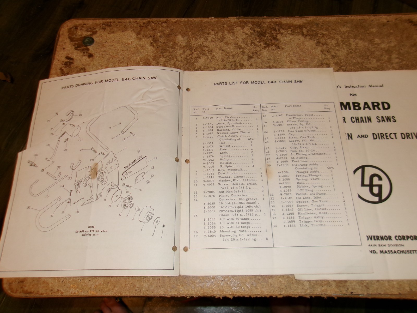 2-lot vintage lombard chain saws operators/parts manuals in good shape used