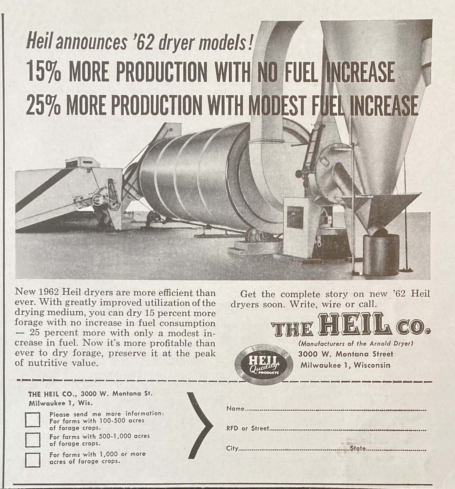 1962 AD.(XH30)~THE HEIL CO. MILW., WIS. HEIL FORAGE DRYERS