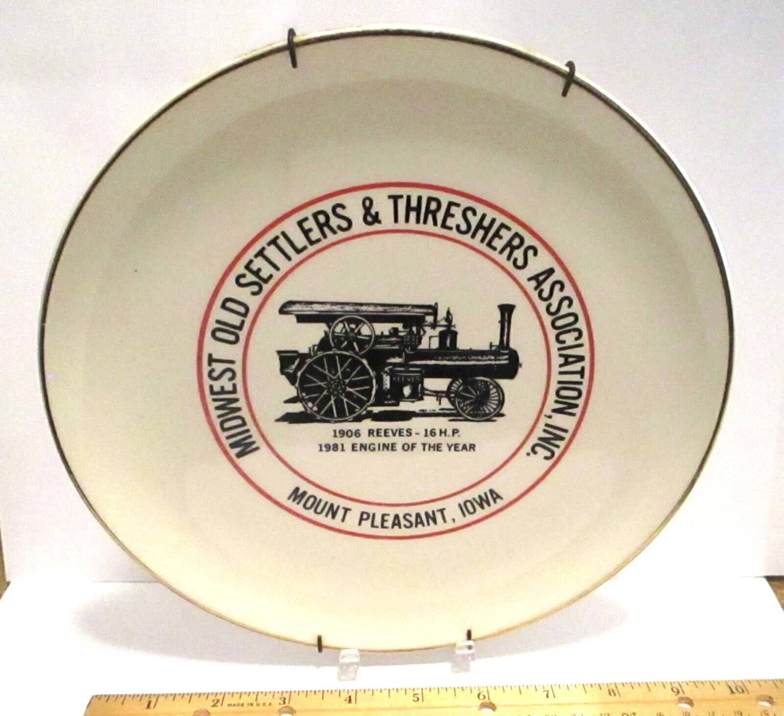 1981 Midwest Thresher Reunion Mt Pleasant Ceramic Plate 1906 REEVES Tractor 32nd