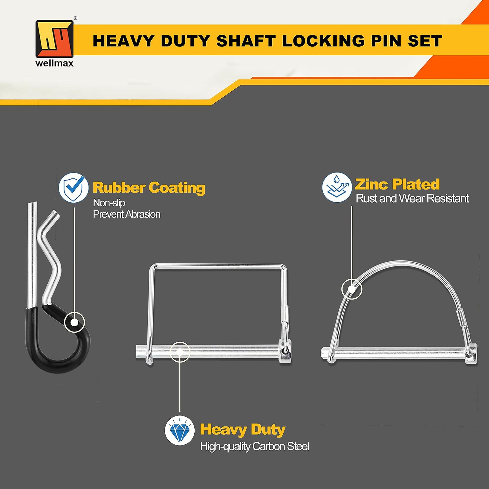 Wellmax 20 Pcs Trailer Pin in 1/4 Diameter Zinc-Plated Heavy Duty Safety Pins…