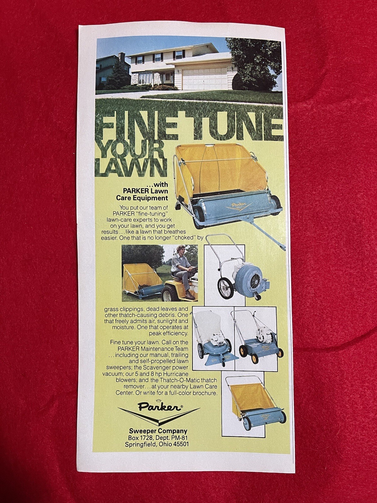 Vintage 1981 Parker Lawn Sweeper Print Ad