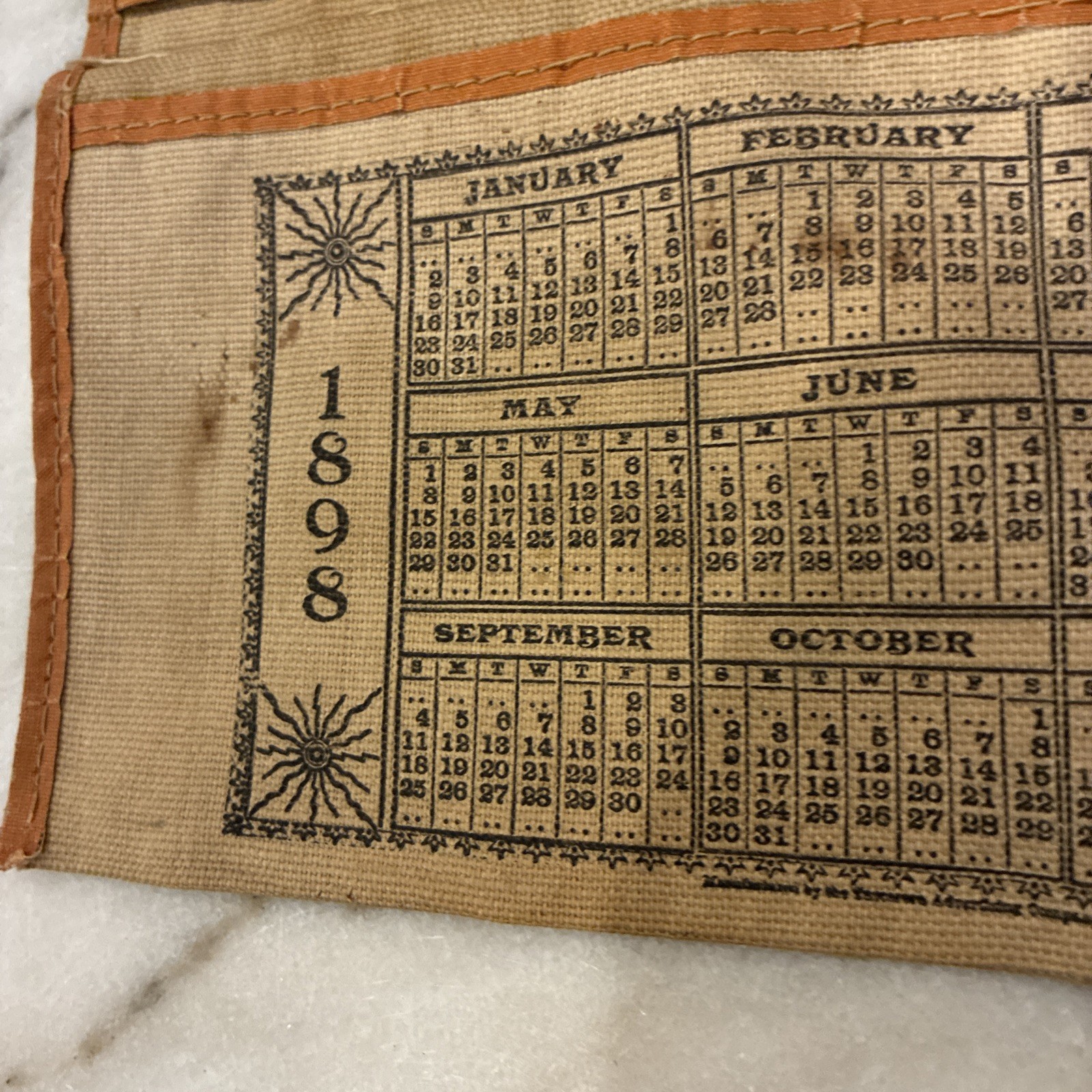 Antique Vintage SATTLEY MANUFACTURING ADVERTISING POUCH WITH 1898 CALENDAR