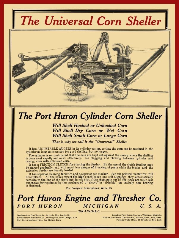 1907 Port Huron Cylinder Corn Sheller NEW Sign 24&Prime;x30&Prime; USA STEEL XL Size 7 lbs