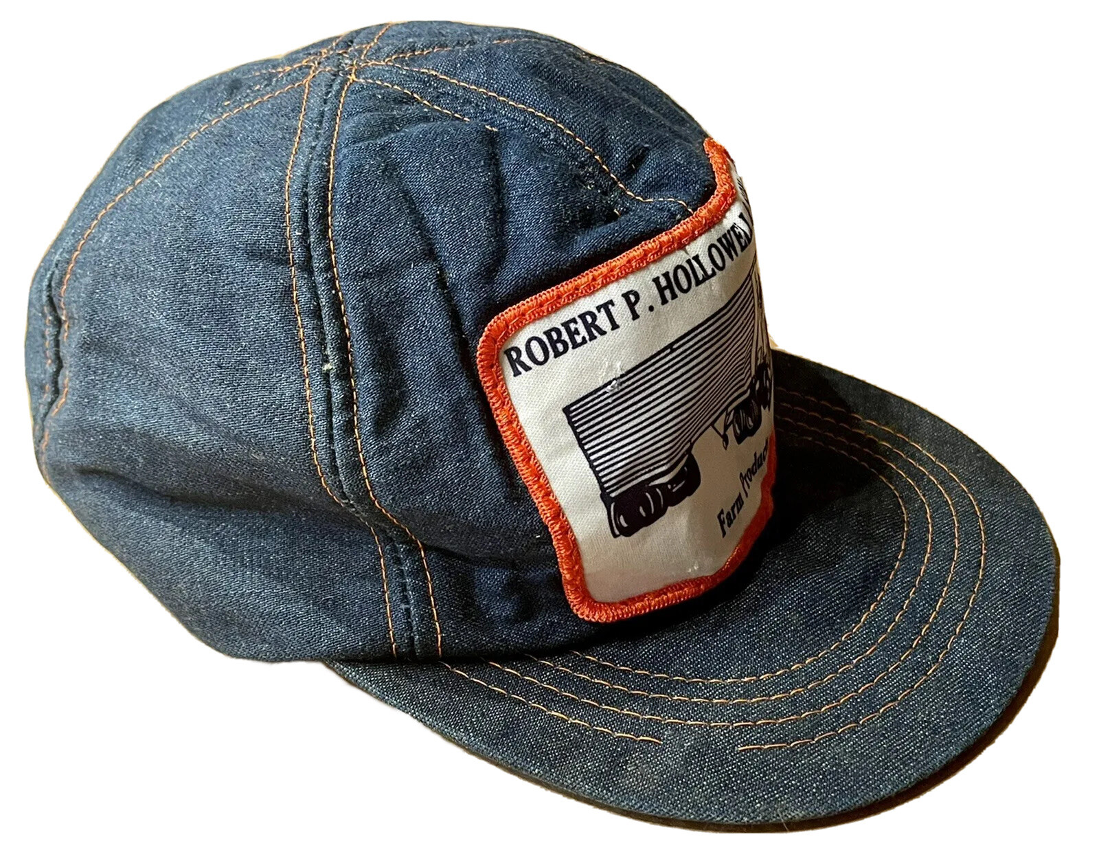 1970s 1980s SUNBURY, NC, ROBERT P. HOLLOWELL BLUE DENIM TRUCKER BASEBALL CAP