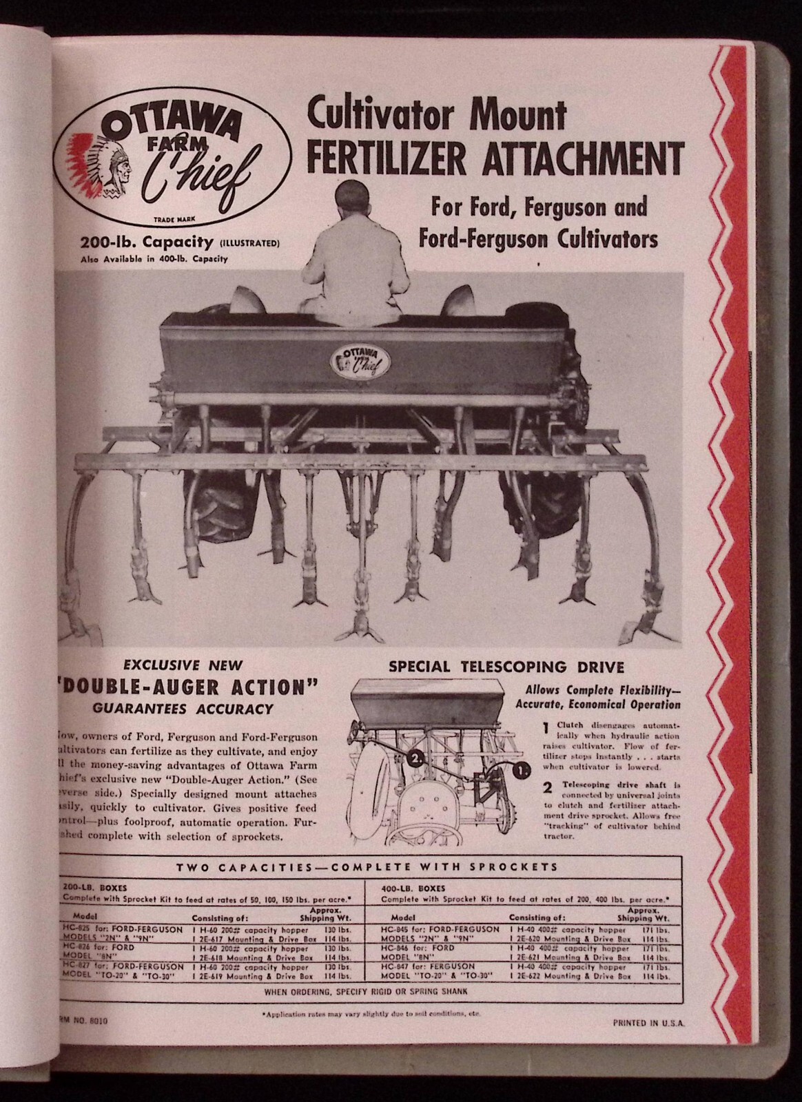 1953 Ottawa Chief Fertilizer Attachments Ford & Dearborn Tractor Brochure LOT