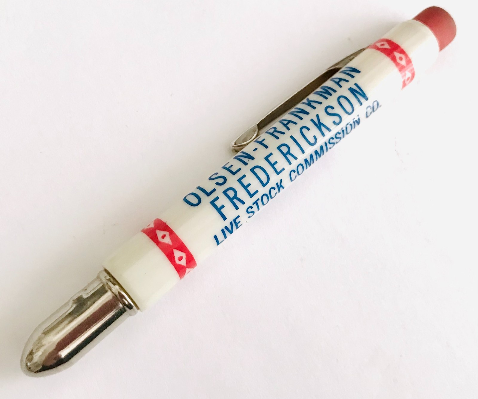 1930-50s Olsen-Frankman Frederickson Livestock Comm Sioux Falls SD Bullet Pencil