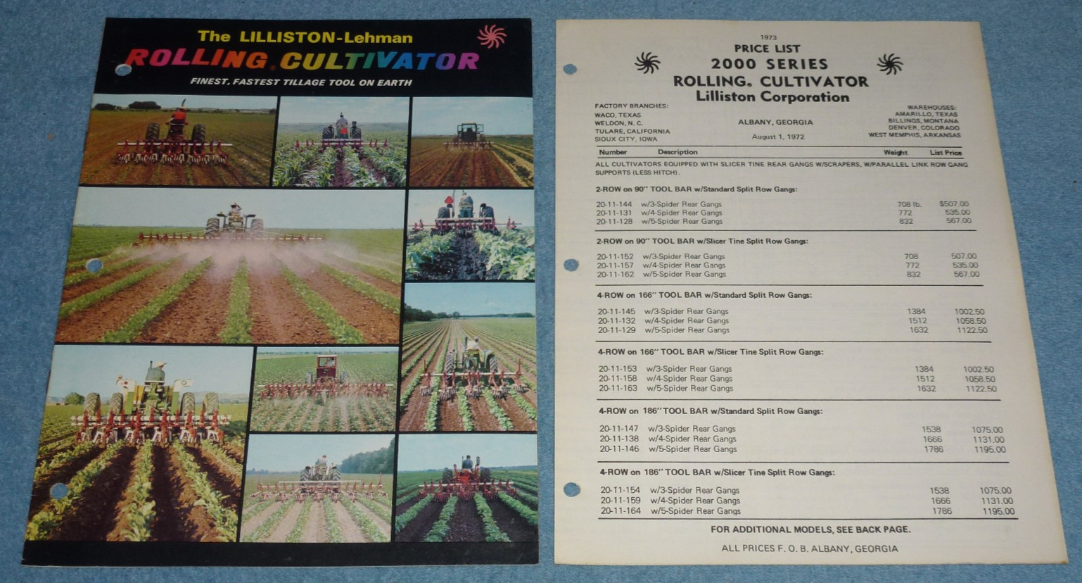 1973 Lilliston-Lehman 2000 Series Rolling Cultivator Brochure Specs Price List