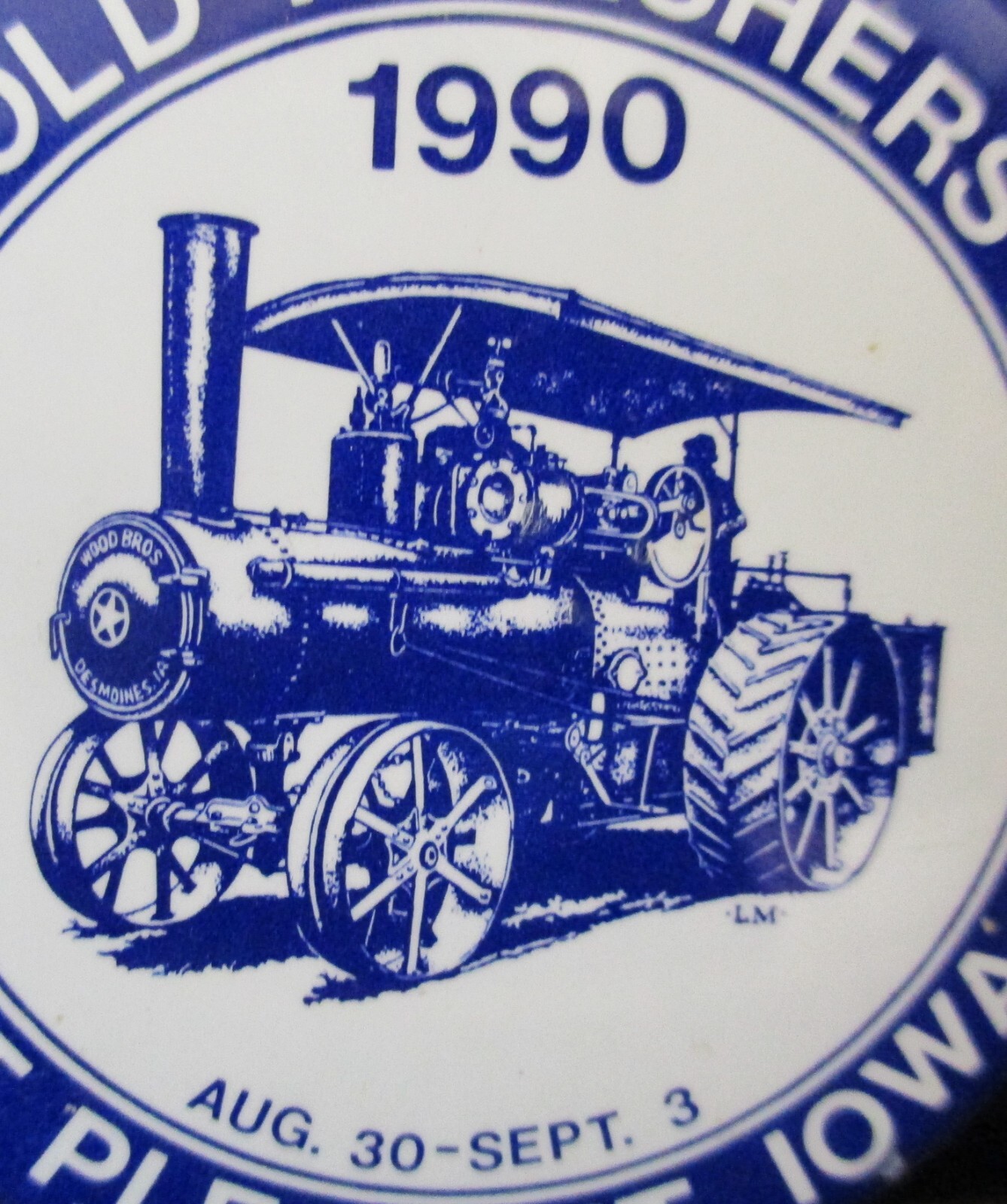 1990 Midwest Threshers Reunion Mt Pleasant WOOD BROS Steam Engine Pinback Button