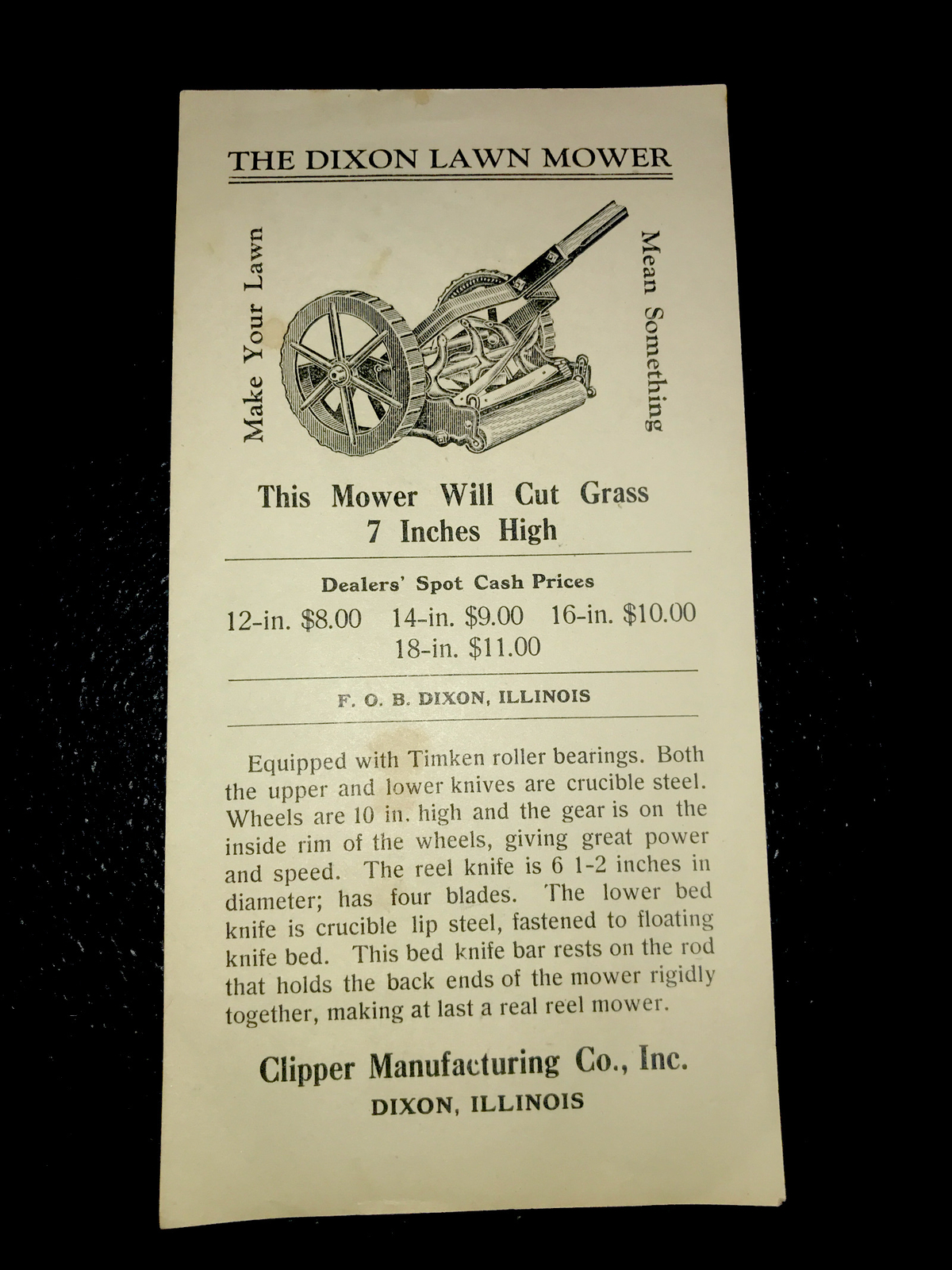 1916 Clipper Lawn Mower Co Farm Advertising – Dixon – Illinois