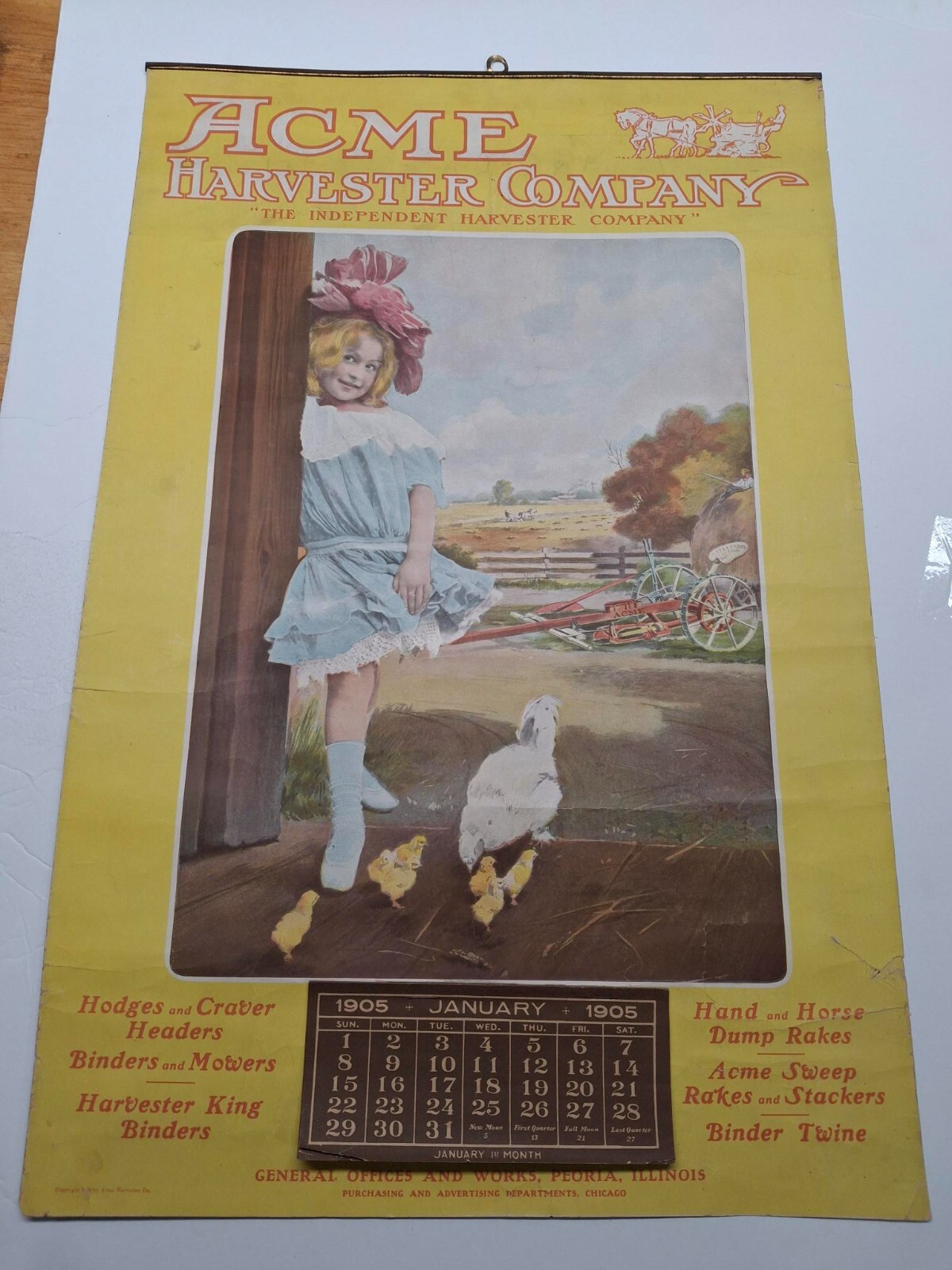 1905 Acme Harvester Company Calendar Peoria Illinois Farm Implement Tractor