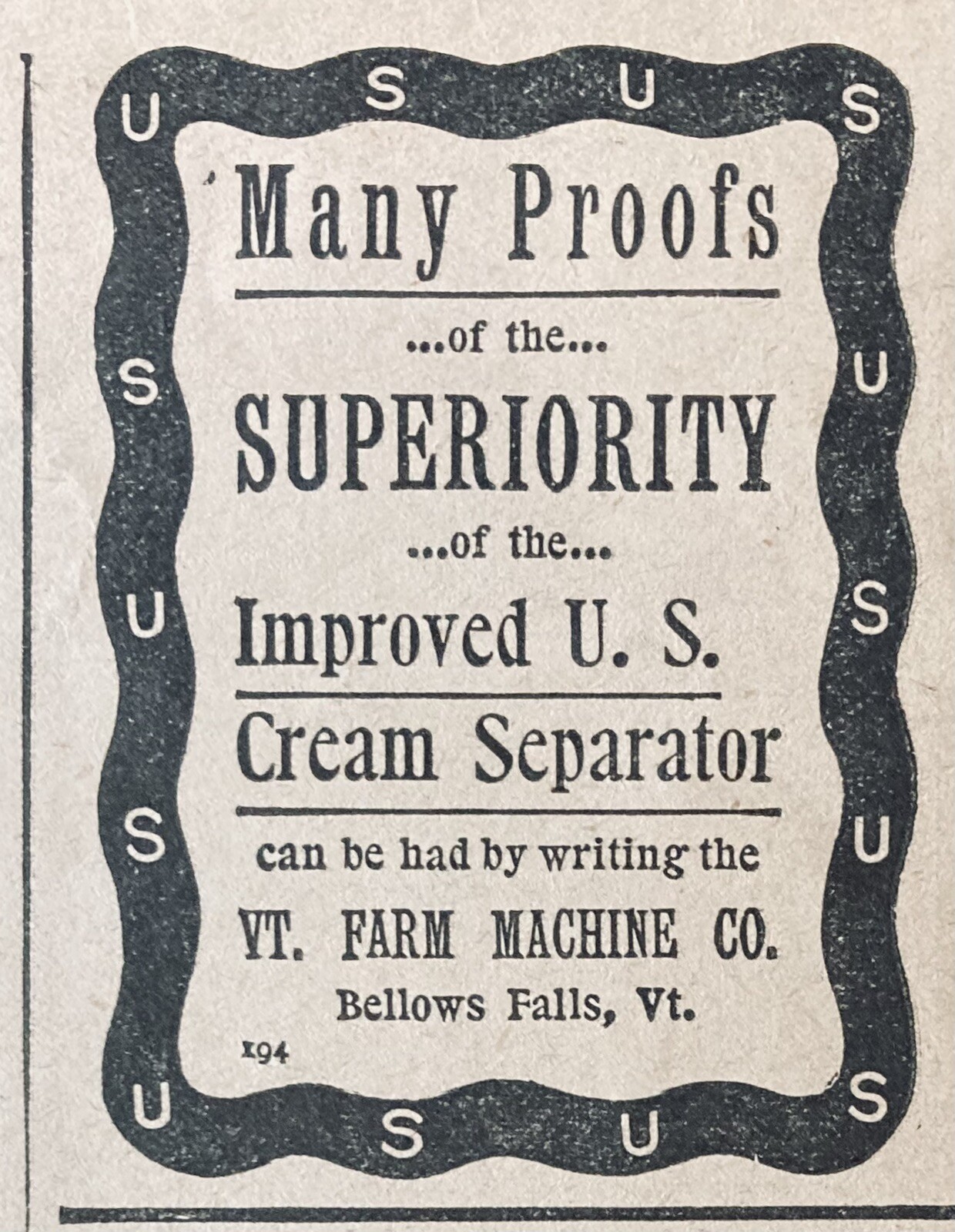 1901 AD.(XH11)~VERMONT FARM MACHINE CO. BELLOWS FALLS, VT. CREAM SEPARATORS