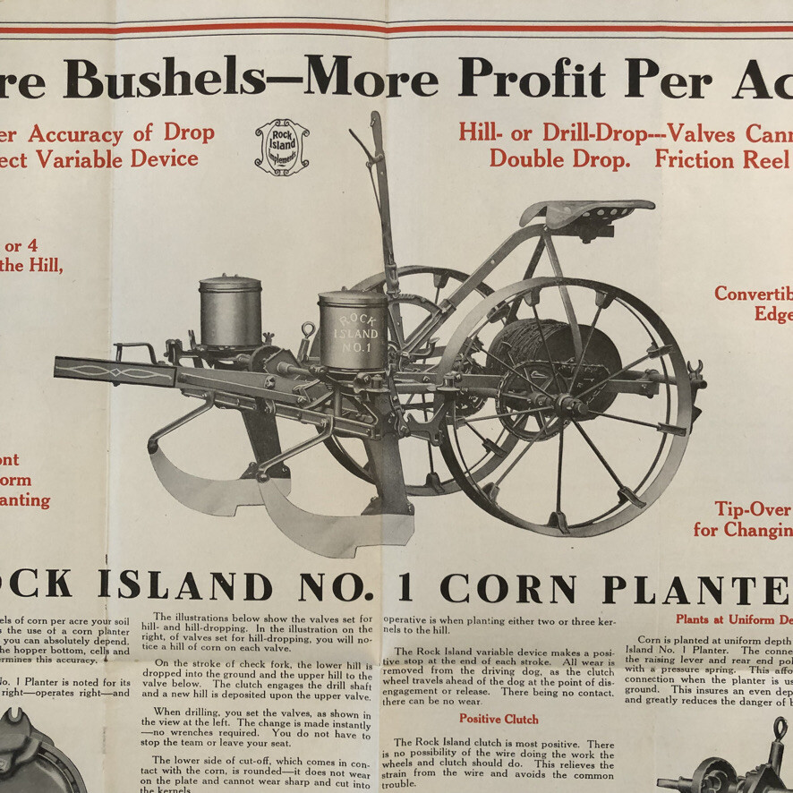 1926 ROCK ISLAND No. 1 CORN PLANTER Plow Co FARM Advertising Antique Brochure